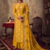 Yellow Jacquard Viscose Embroidered Palazzo Suit