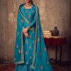 Blue Jacquard Viscose Embroidered Palazzo Suit
