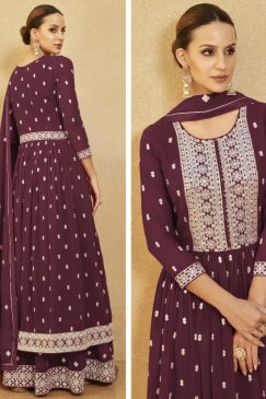 Alternative view of Maroon Georgette Anarkali Palazzo Suit