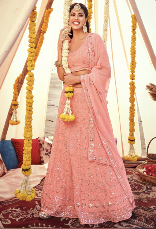 Pink Georgette Sequinned Lehenga Choli
