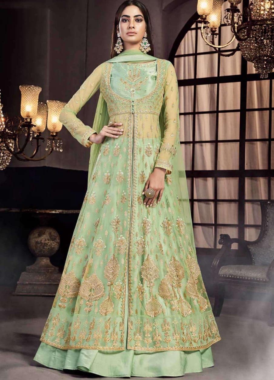 green colour net lehenga
