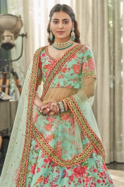 Alternative view of Modern Floral Lehenga Choli For Wedding Function in Sky Green color