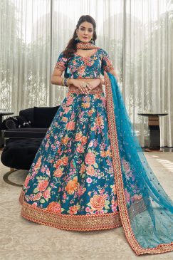 Alternative view of Modern Floral Lehenga Choli For Wedding Function in Blue color
