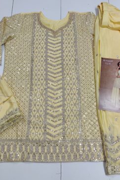 Alternative view of Premium Chinon Fabric Partywear Dress in yellow COlor