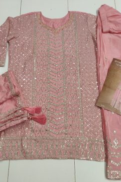 Alternative view of Premium Chinon Fabric Partywear Dress in Pink COlor