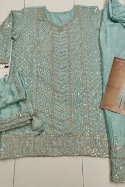 Alternative view of Premium Chinon Fabric Partywear Dress in sky blue COlor