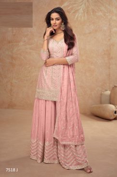 Premium Chinon Fabric Partywear Dress in Pink COlor