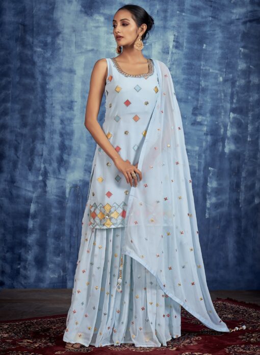 Turquoise Embroidered Sharara Suit
