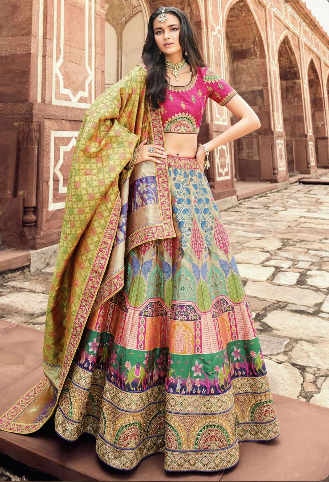 Multi Colour Banarasi Lehenga