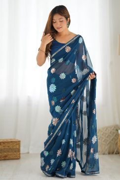 Blue shaded color Georgette Fabric Saree