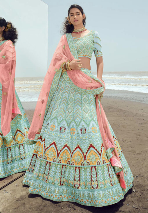 Turquoise Georgette Heavy Bridal Lehenga Choli