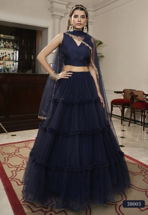 Navy Blue Embroidered Party Wear Lehenga Choli