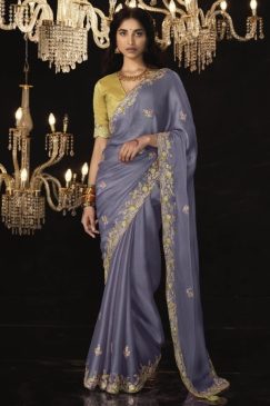 Purple Fancy Embroidered Wedding Saree