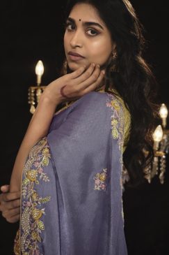 Alternative view of Purple Fancy Embroidered Wedding Saree
