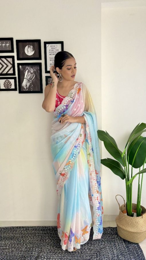 Charming Partywear Saree In Georgette Fabric