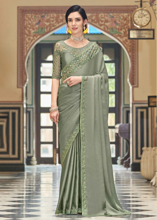 Olive Sequence Party Wear Saree
