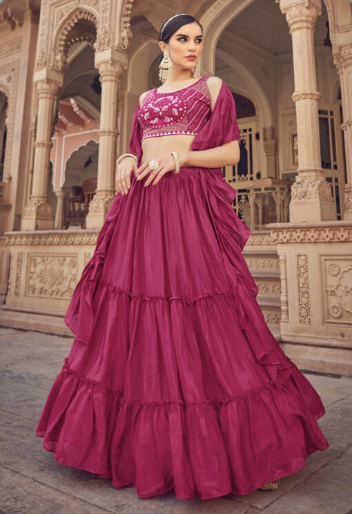 Pink Chinon Silk Ruffled Lehenga Choli