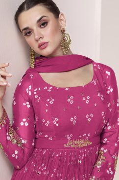 Alternative view of Pink Bandhej Print Embroidered Anarkali Suit