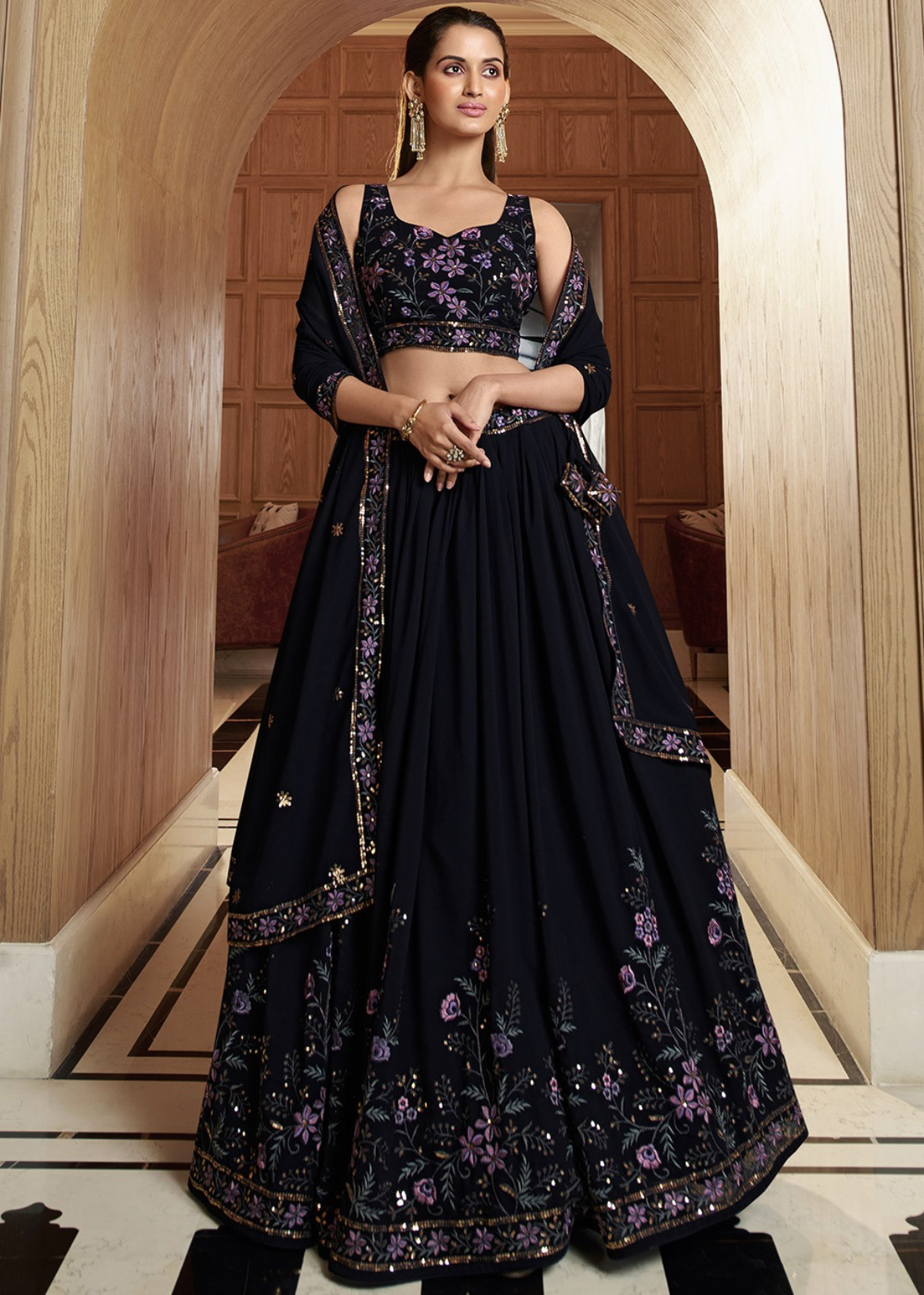 Navy Georgette Party Wear Lehenga Choli Lehengas Designer Collection