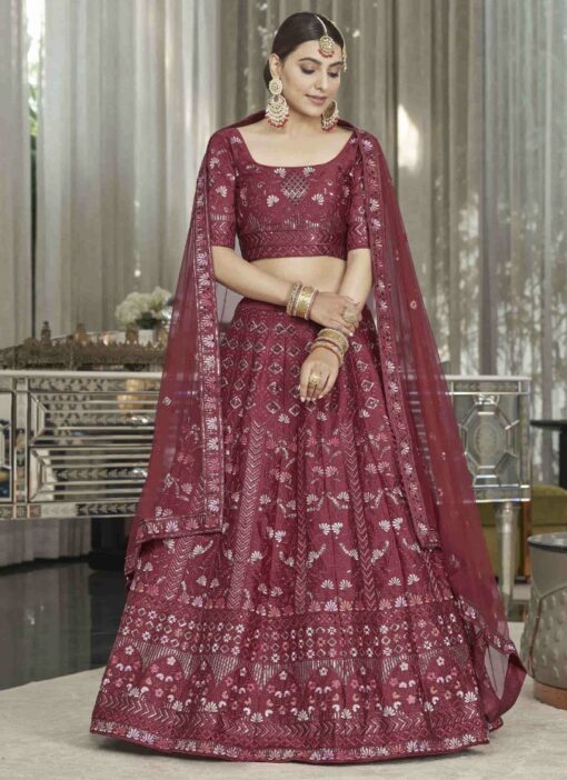 Maroon Silk Party Wear Lehenga Choli