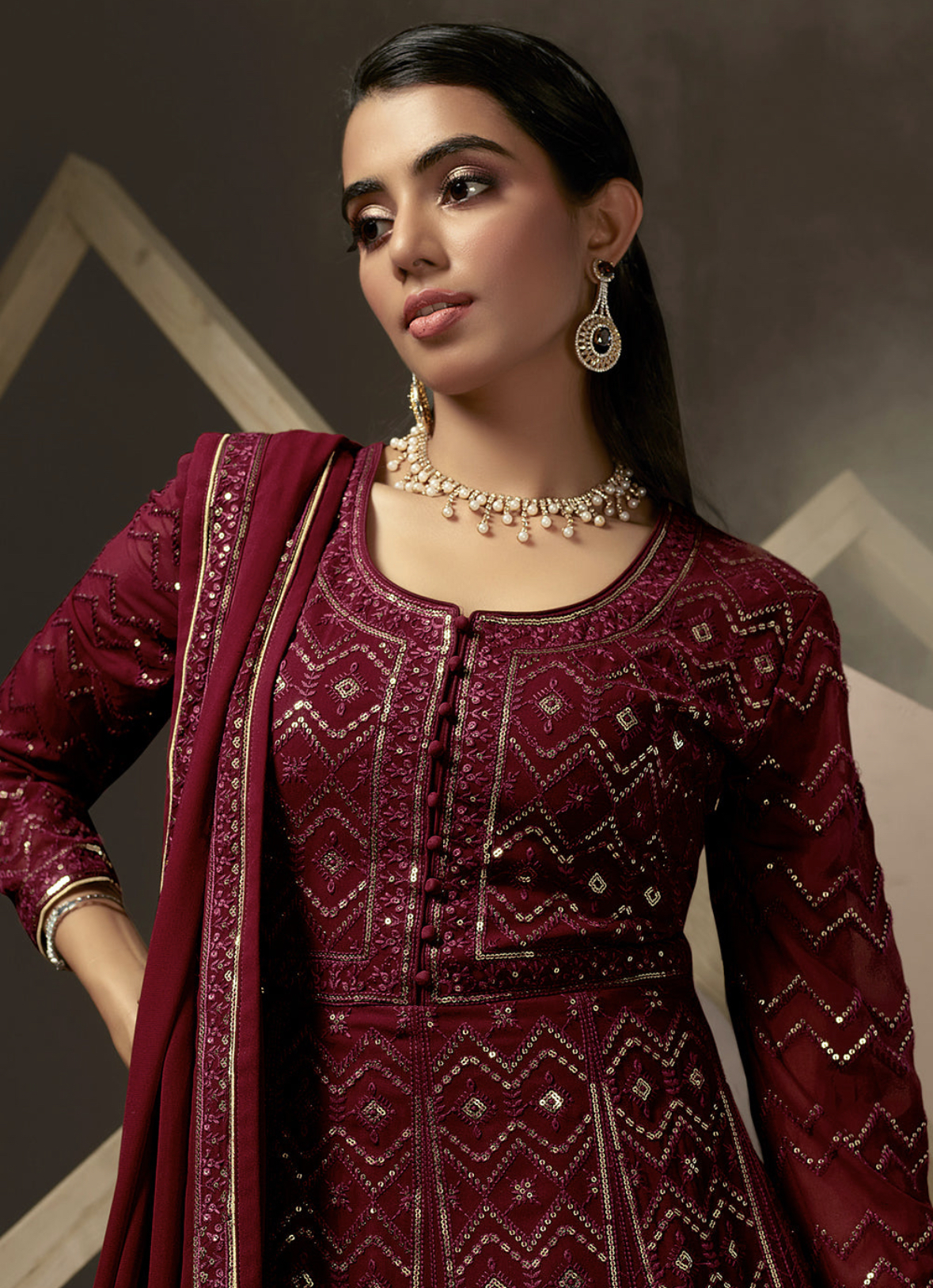 Maroon Floor Length Anarkali Suit - Salwar Kameez Designer Collection