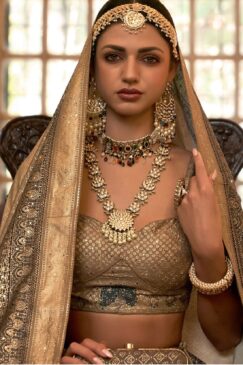 Alternative view of Beige Royal Rajwadi Silk Embroidered Lehenga Choli