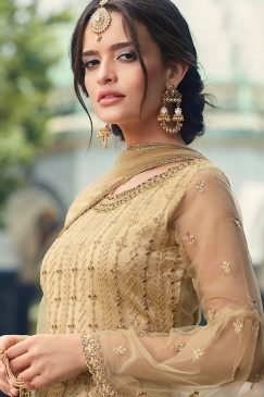 Alternative view of Cream Beige Net Embroidered Sharara Suit