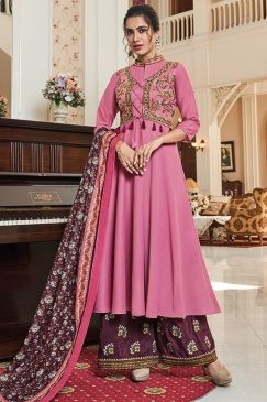 Pink On Wine Palazzo Kameez Suit