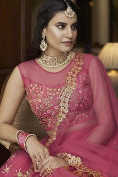 Alternative view of Bright Pink Embroidered Net Party Wear Lehenga Choli