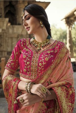 Pink Dola Silk Embroidered Wedding Saree - Sarees Designer Collection