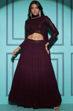 Purple Georgette Pleated Lehenga Choli