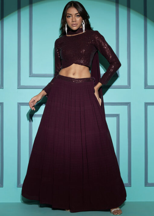 Purple Georgette Pleated Lehenga Choli