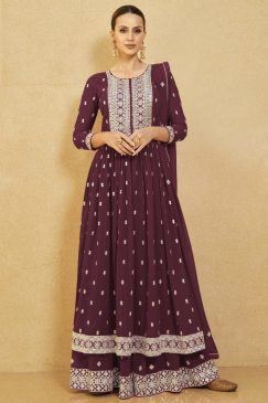 Maroon Georgette Anarkali Palazzo Suit