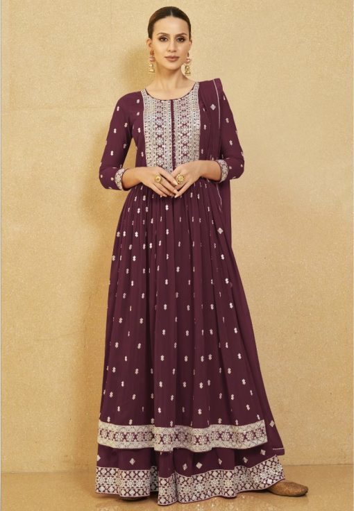 Maroon Georgette Anarkali Palazzo Suit
