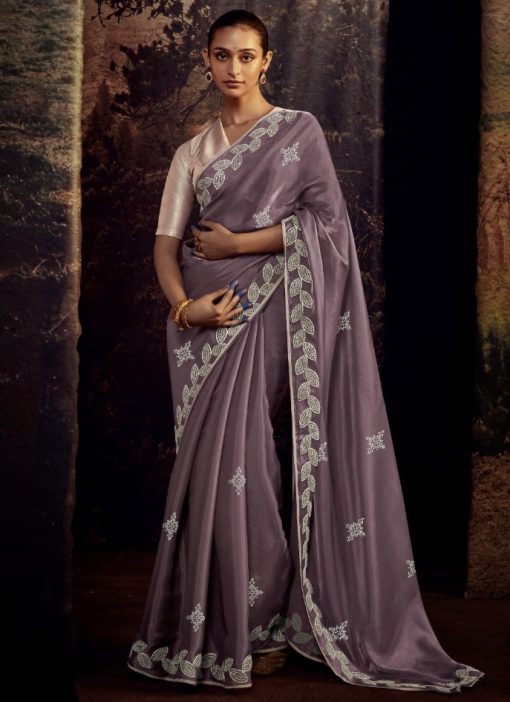 Plum Fancy Fabric Embroidered Wedding Saree