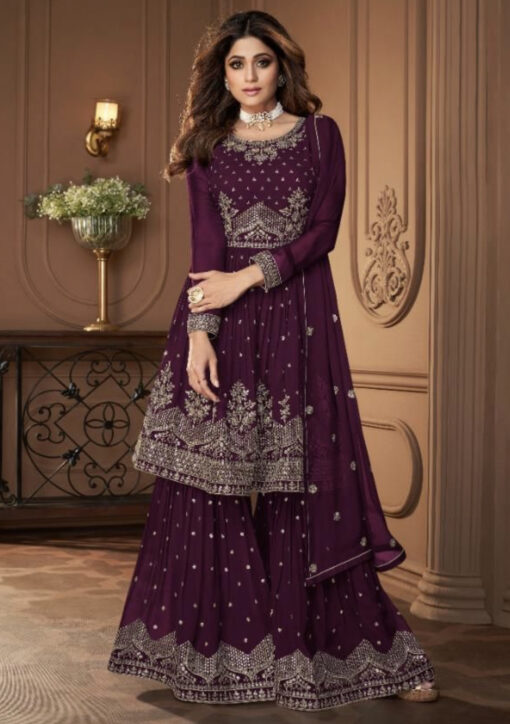 Wine Georgette Sharara Suit