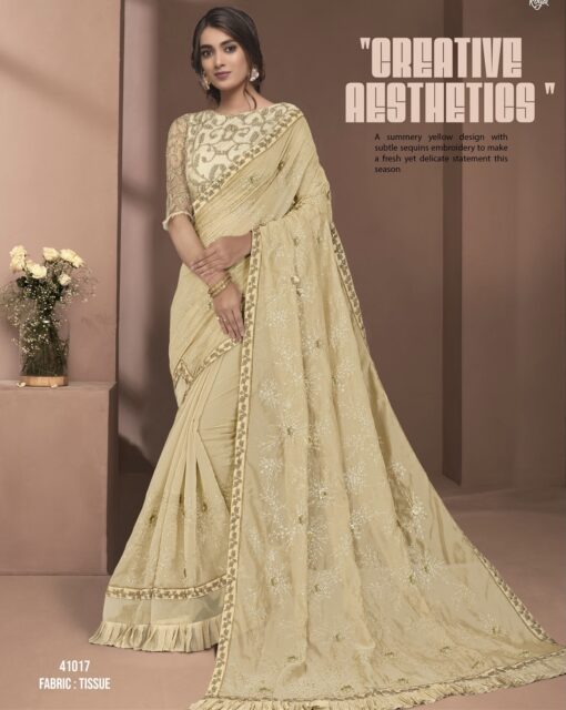 Yellow Tissue Party Wear Saree