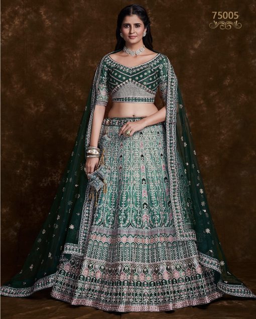 Green Heavy Embroidered Bridal Lehenga Choli