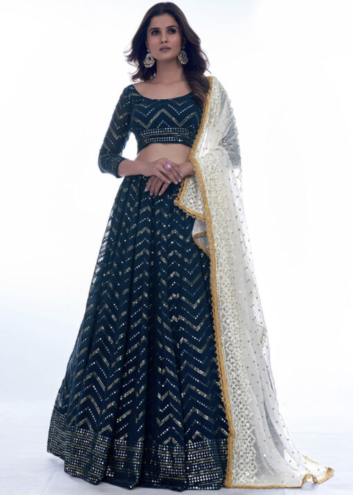 Navy Blue Embroidered Party Wear Lehenga Choli