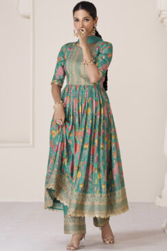 Green Floral Organza Silk Anarkali Suit