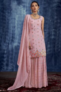Baby Pink Embroidered Sharara Suit