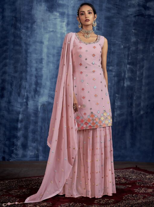 Baby Pink Embroidered Sharara Suit
