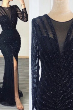 Alternative view of Front Split Mermaid Beaded Evening Gown