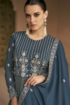 Alternative view of Blue Grey Georgette Embroidered Anarkali Suit