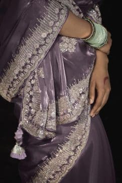 Alternative view of Light Purple Fancy Embroidered Wedding Saree