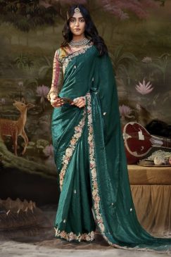 Teal Embroidered Wedding Saree