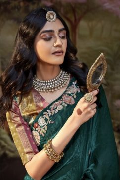Alternative view of Teal Embroidered Wedding Saree