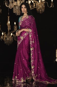 Magenta Fancy Embroidered Wedding Saree