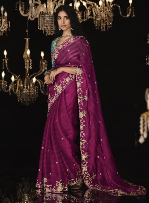 Magenta Fancy Embroidered Wedding Saree