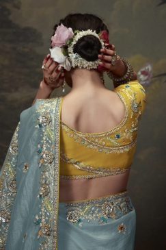 Alternative view of Sky Blue Embroidered Wedding Saree